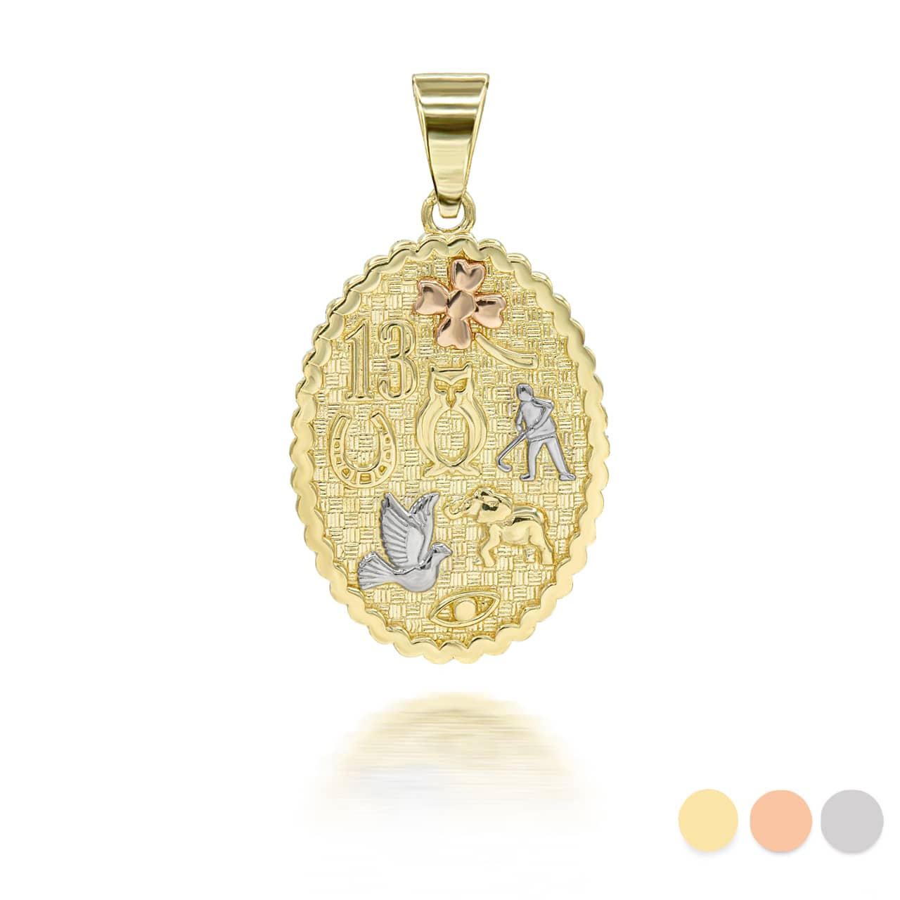 Tri-Color Gold Lucky Charm Pendant Necklace