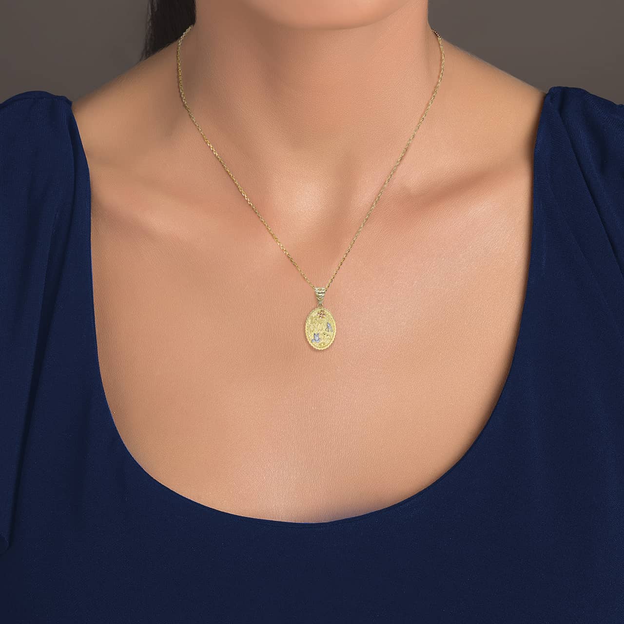 Tri-Color Gold Lucky Charm Pendant Necklace, view 2