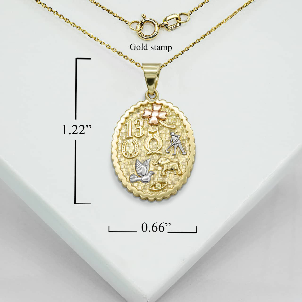 Tri-Color Gold Lucky Charm Pendant Necklace, view 3