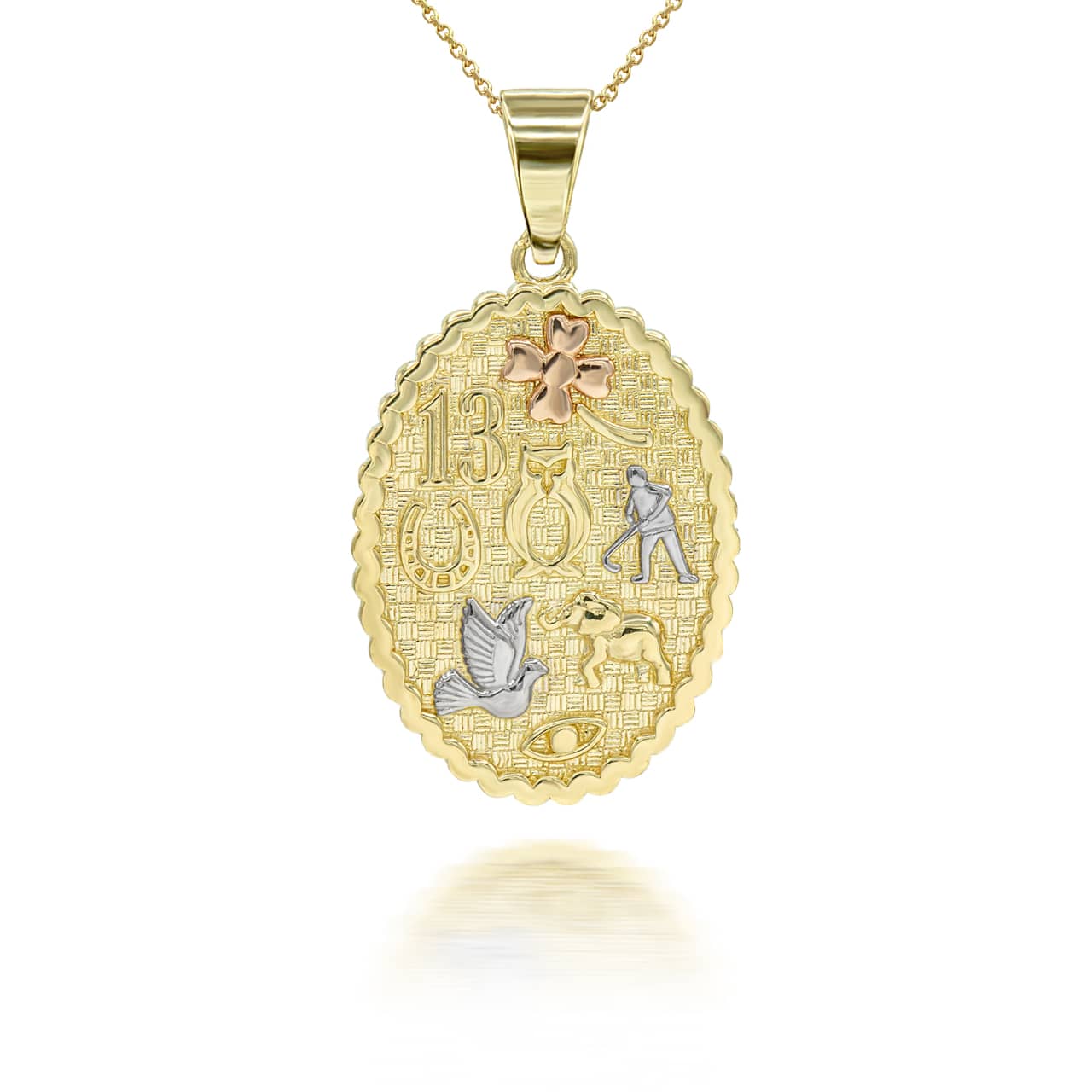 Tri-Color Gold Lucky Charm Pendant Necklace, view 4