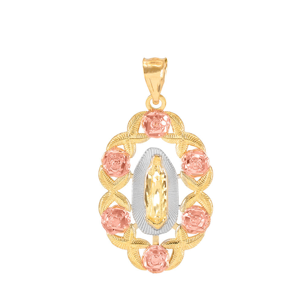 Tri-Color Gold Our Lady Guadalupe Pendant Necklace, view 2