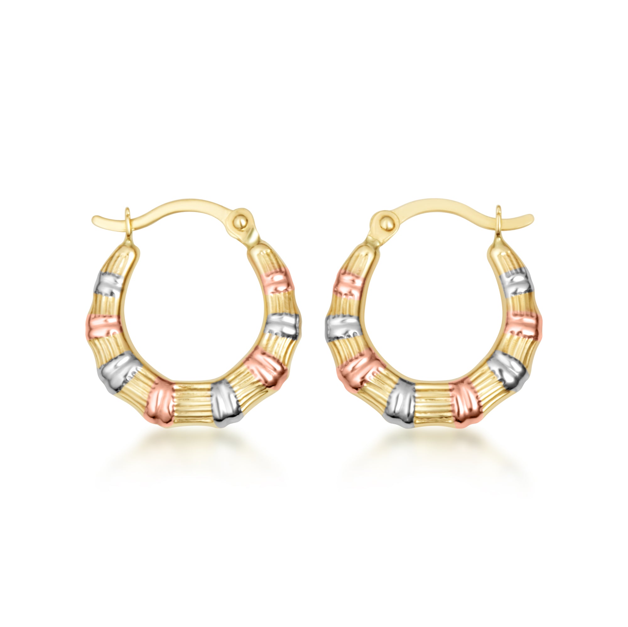 Tri-Color Gold Striped Hoop Earrings
