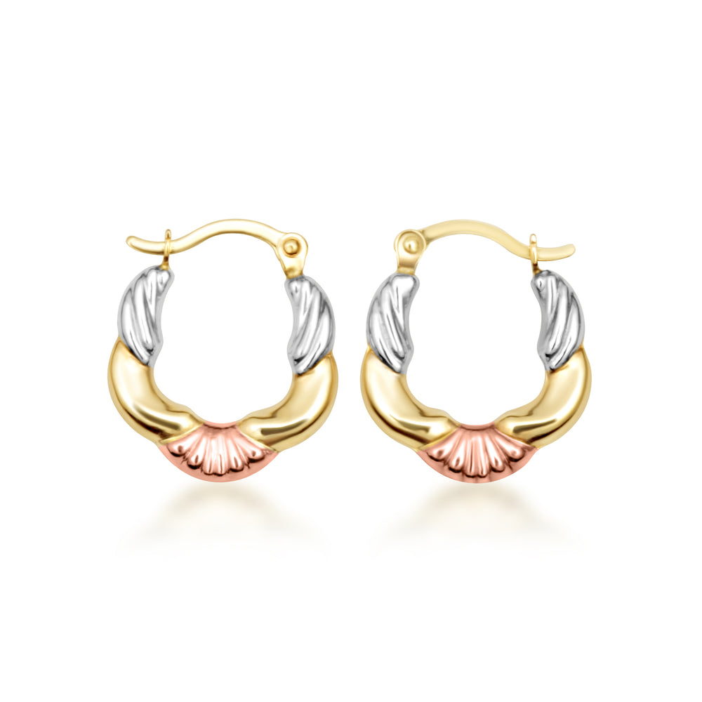 Tri-Color Gold Textured Hoop Earrings