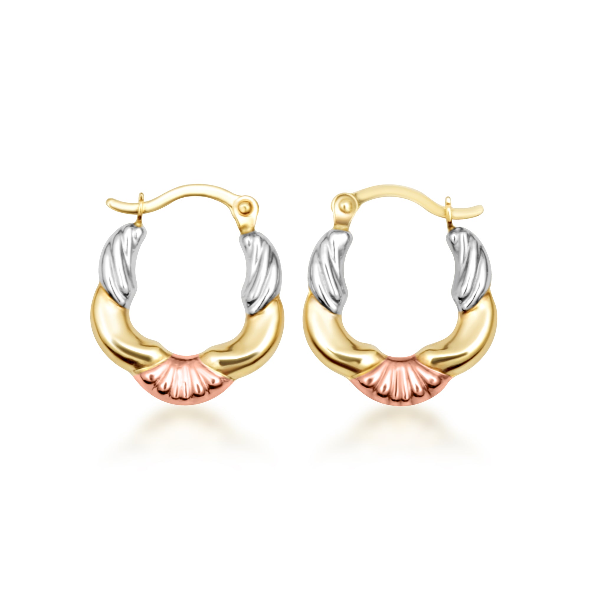 Tri-Color Gold Textured Hoop Earrings