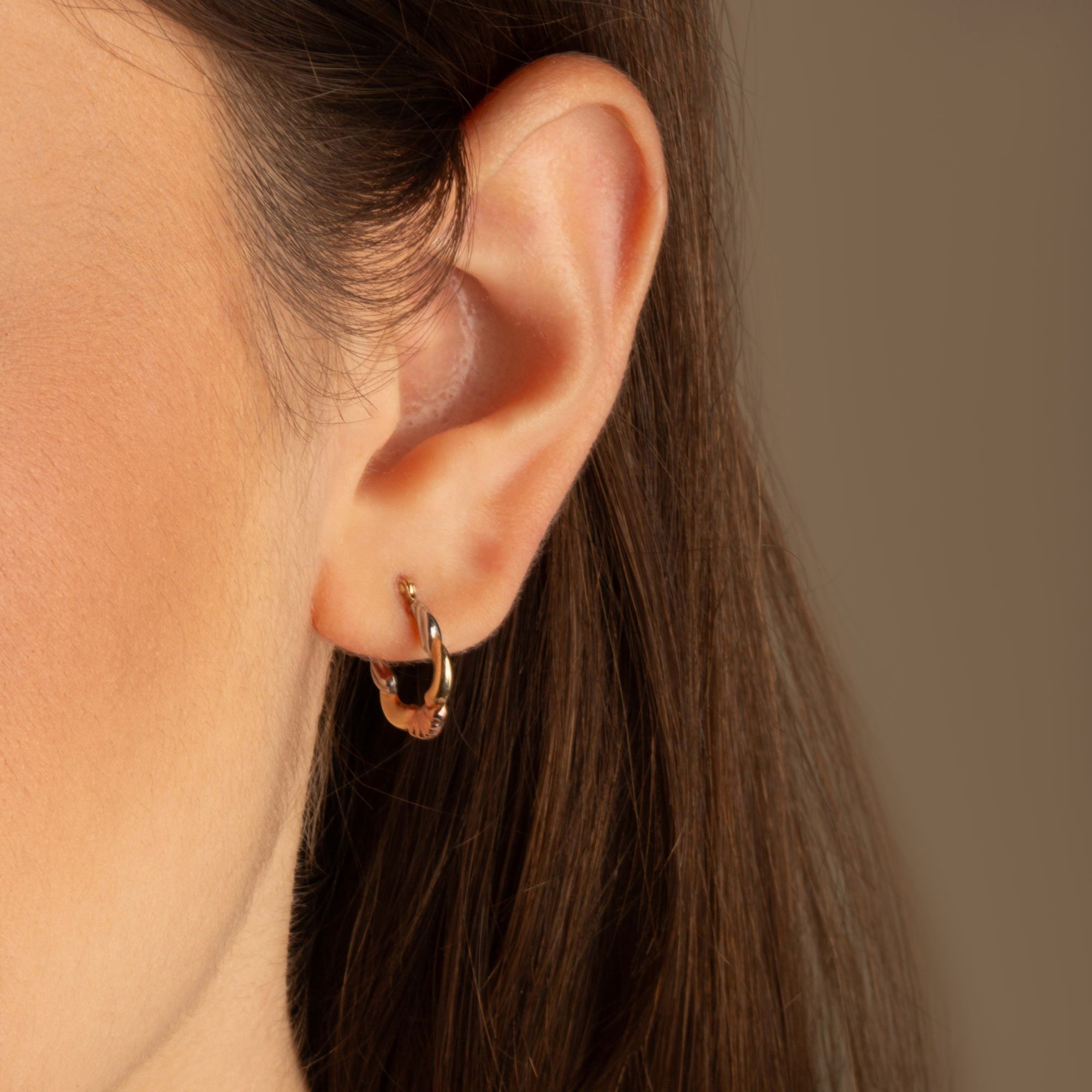 Tri-Color Gold Textured Hoop Earrings, view 2