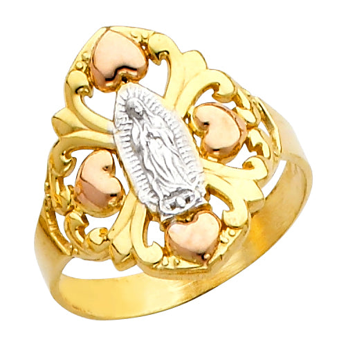 Tri-Color "Our Lady of Guadalupe/Nuestra Señora de Guadalupe" Gold Ring
