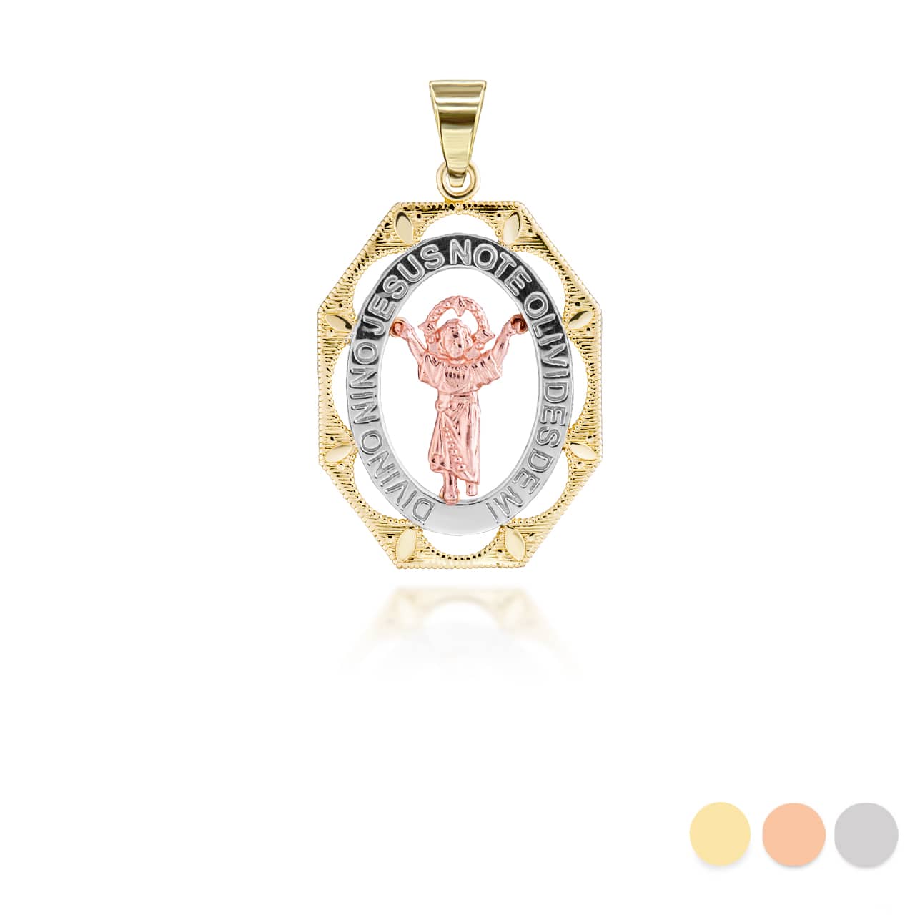 Tri Tone Divino Nino Jesus Large Pendant Necklace