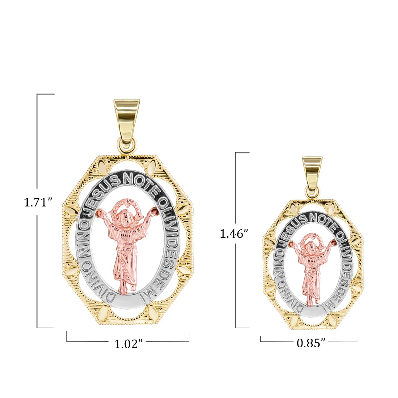 Tri Tone Divino Nino Jesus Large Pendant Necklace, view 3