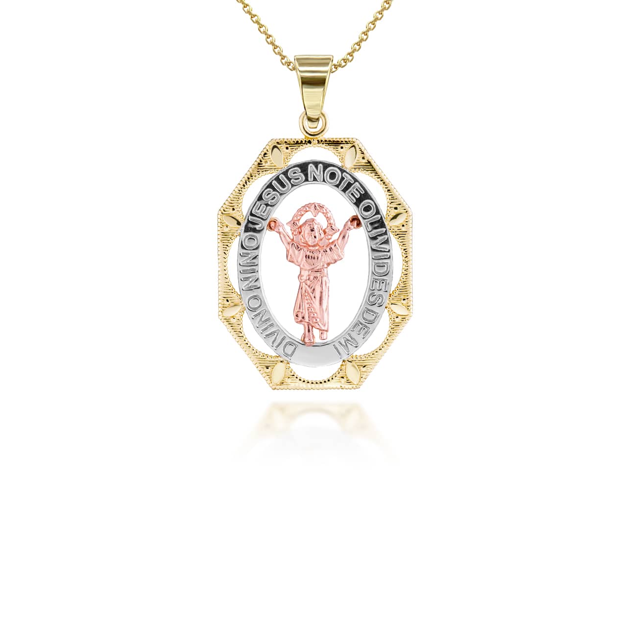 Tri Tone Divino Nino Jesus Large Pendant Necklace, view 4