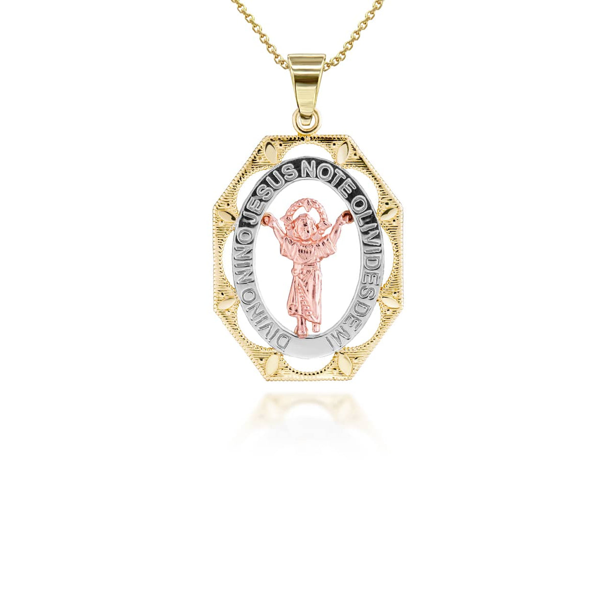 Tri Tone Divino Nino Jesus Small Pendant Necklace, view 4