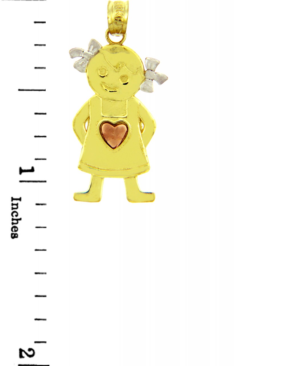 Tri Tone Gold Pinafore Heart Girl Charm, view 2