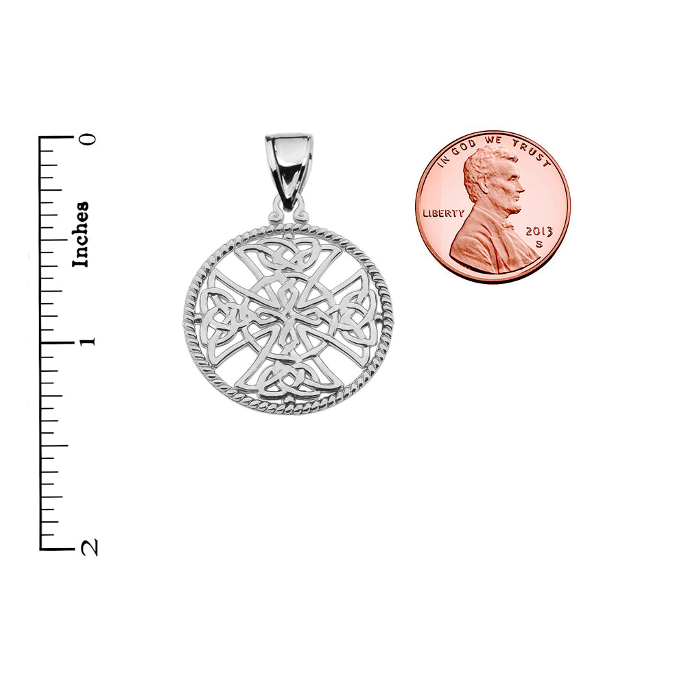 Trinity Knot Celtic Cross In A Round Rope Frame Pendant Necklace, view 3