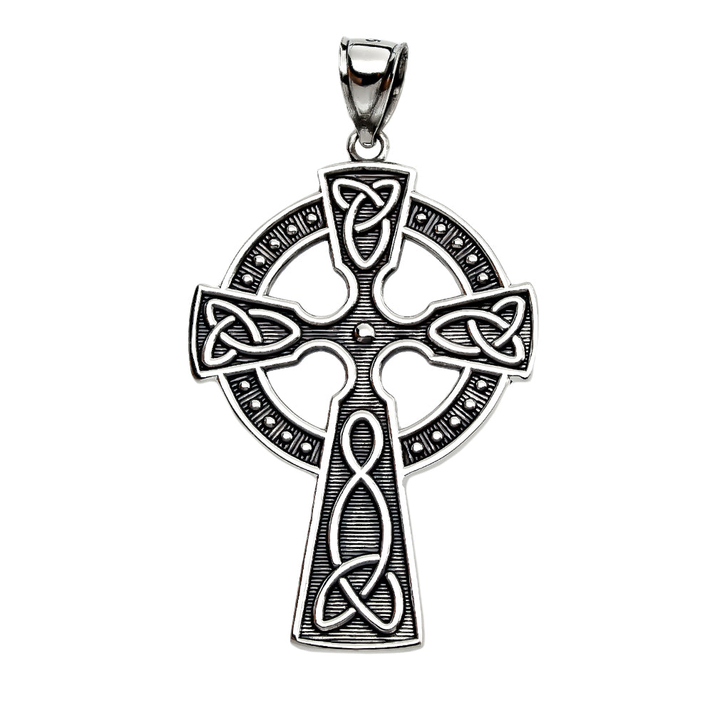 Trinity Knot Celtic Cross Sterling Silver Pendant Necklace, view 2