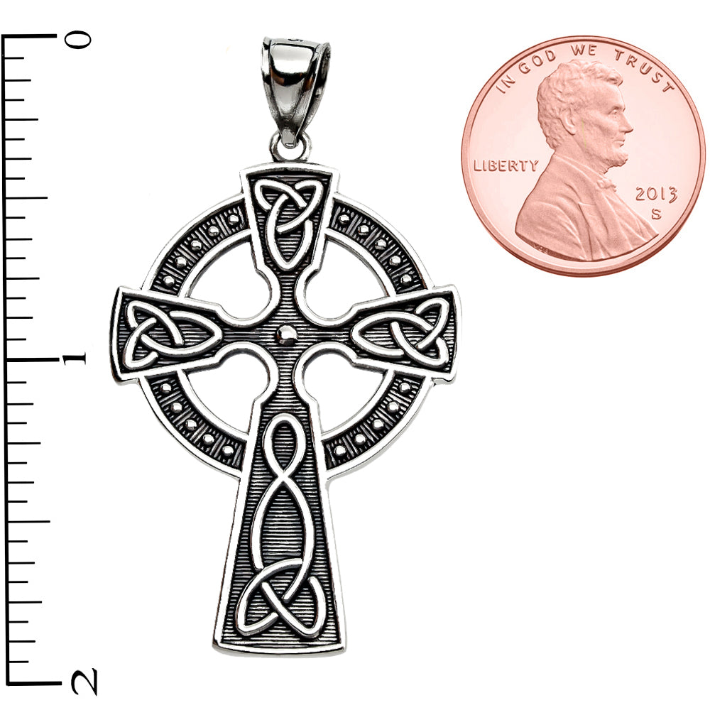 Trinity Knot Celtic Cross Sterling Silver Pendant Necklace, view 3