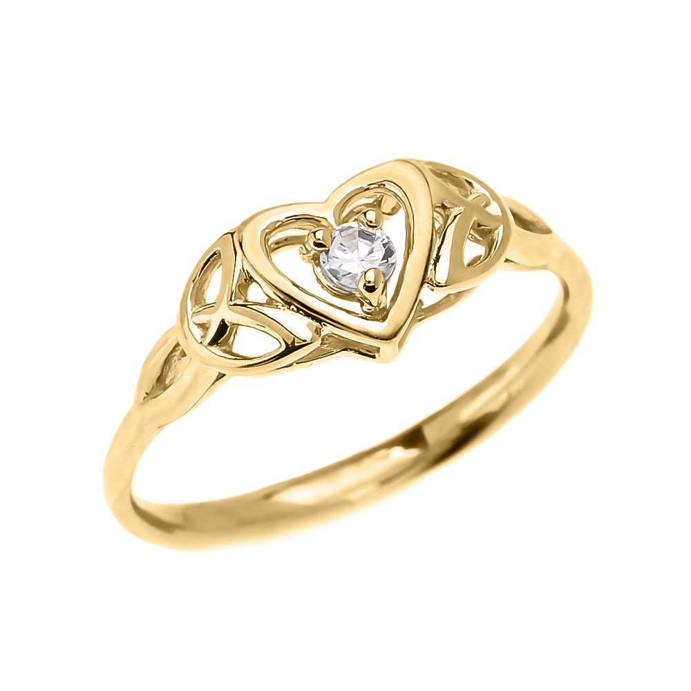 Trinity Knot Heart Solitaire Diamond Gold Dainty Engagement Proposal Ring
