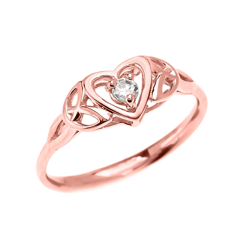 Trinity Knot Heart Solitaire Diamond Gold Dainty Engagement Proposal Ring, view 2