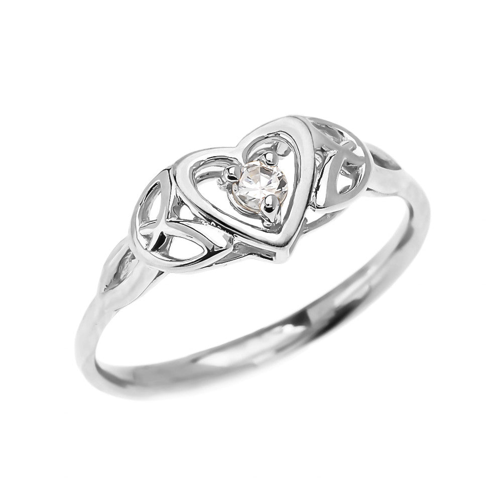 Trinity Knot Heart Solitaire Diamond Gold Dainty Engagement Proposal Ring, view 3