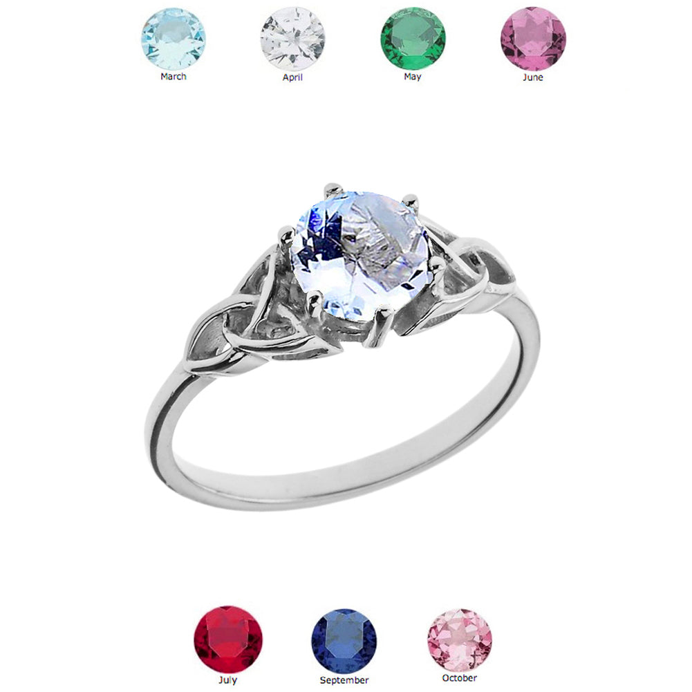Trinity Knot Personalized Birthstone Engagement/Proposal Ring in Sterling Silver