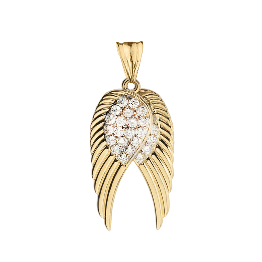 Two Elegant Gold Cubic Zirconia Angel Wings Pendant Necklace, view 2