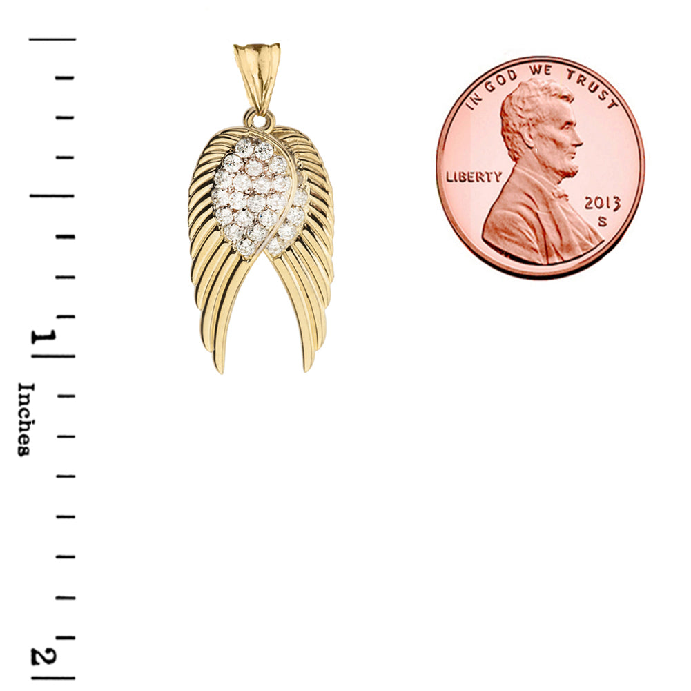 Two Elegant Gold Cubic Zirconia Angel Wings Pendant Necklace, view 3