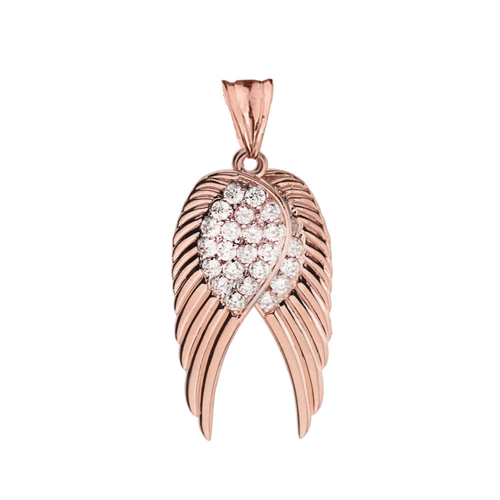 Two Elegant Gold Diamond Angel Wings Pendant Necklace, view 4