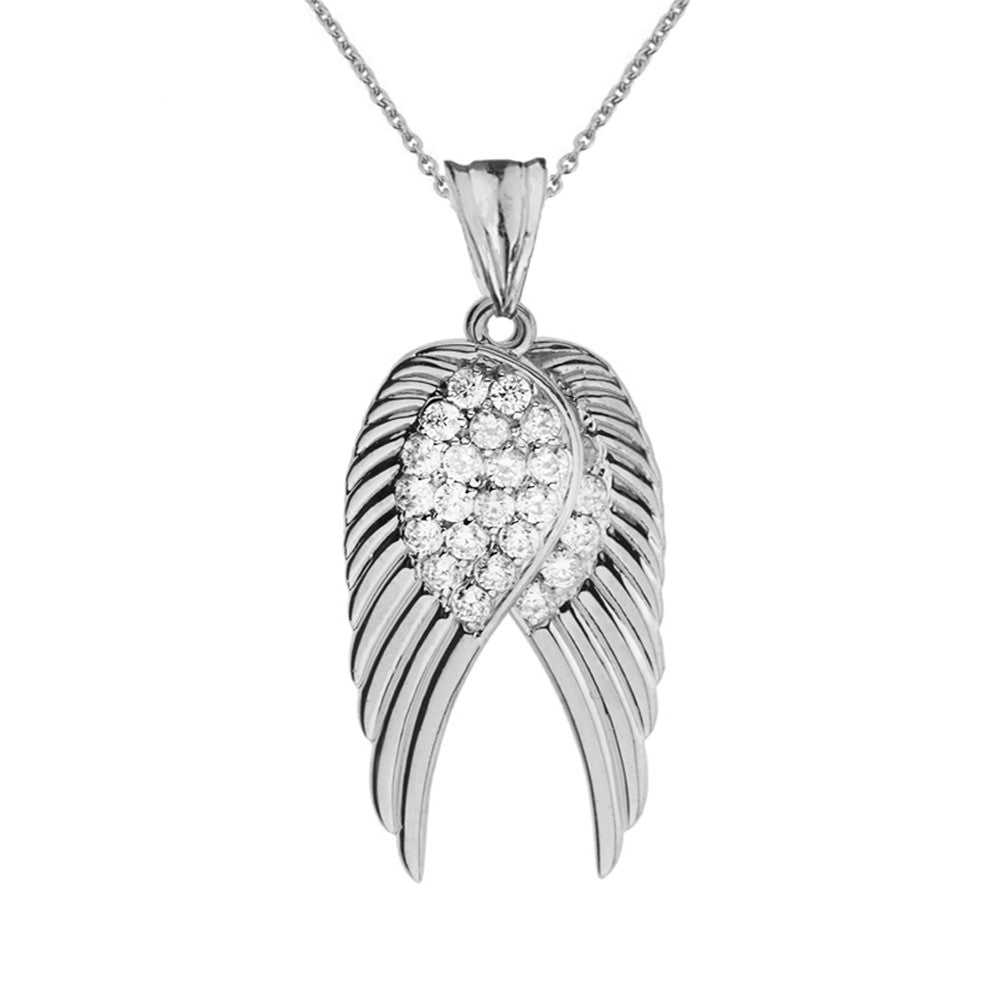 Two Elegant Gold Diamond Angel Wings Pendant Necklace, view 7