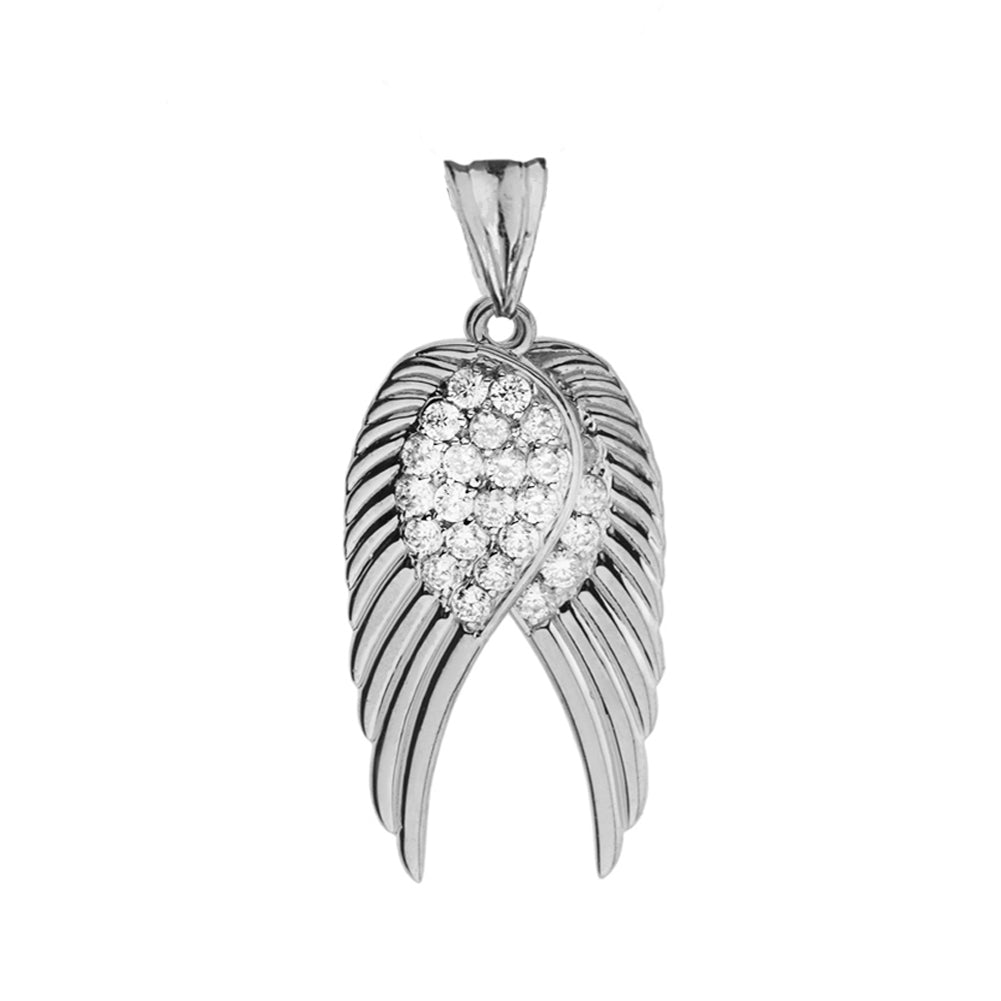 Two Elegant Sterling Silver CZ Angel Wings Pendant Necklace, view 2