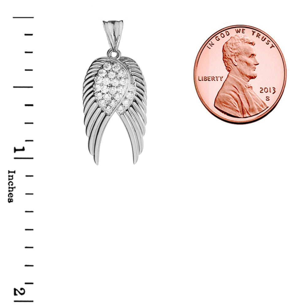 Two Elegant Sterling Silver CZ Angel Wings Pendant Necklace, view 3