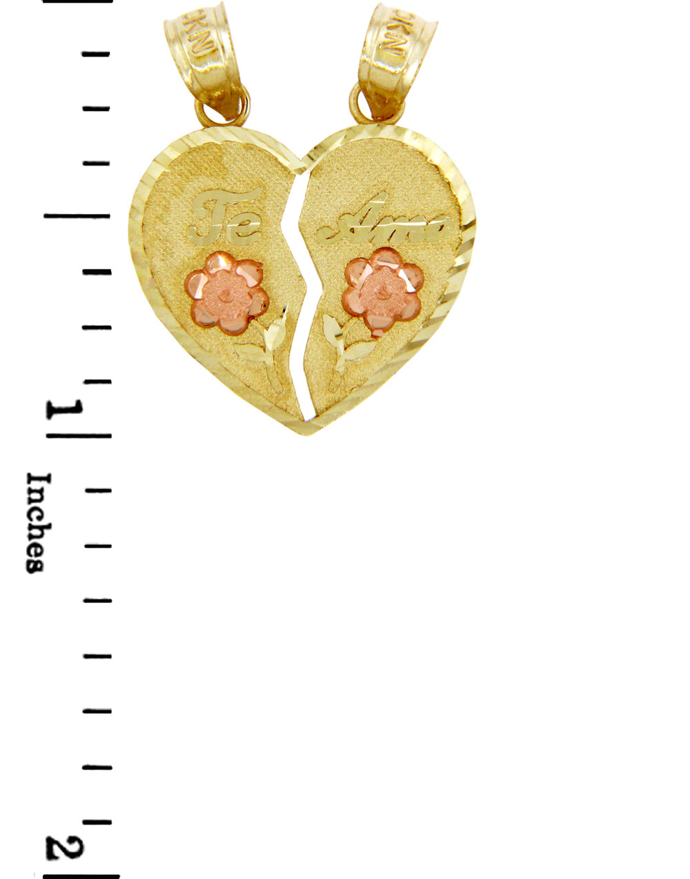 Two-tone Breakable Gold Te Amo Heart Pendant with Flowers, view 2