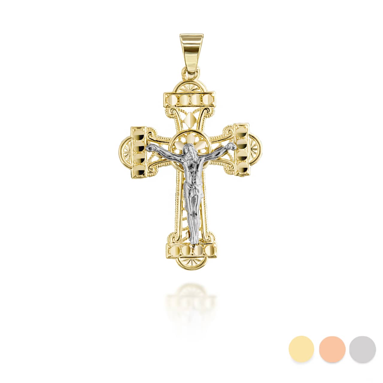 Two-Tone Crucifix Pendant Necklace