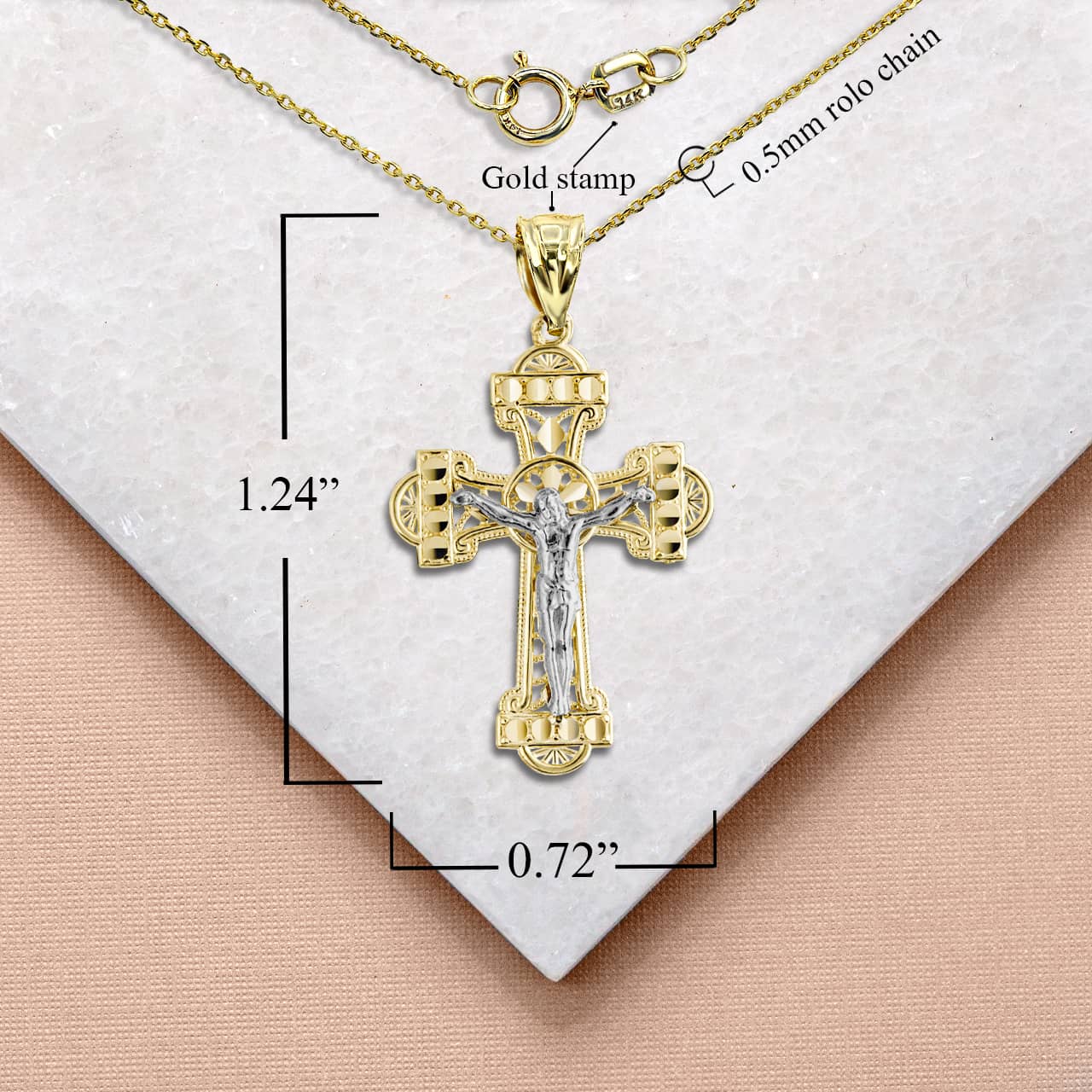 Two-Tone Crucifix Pendant Necklace, view 3