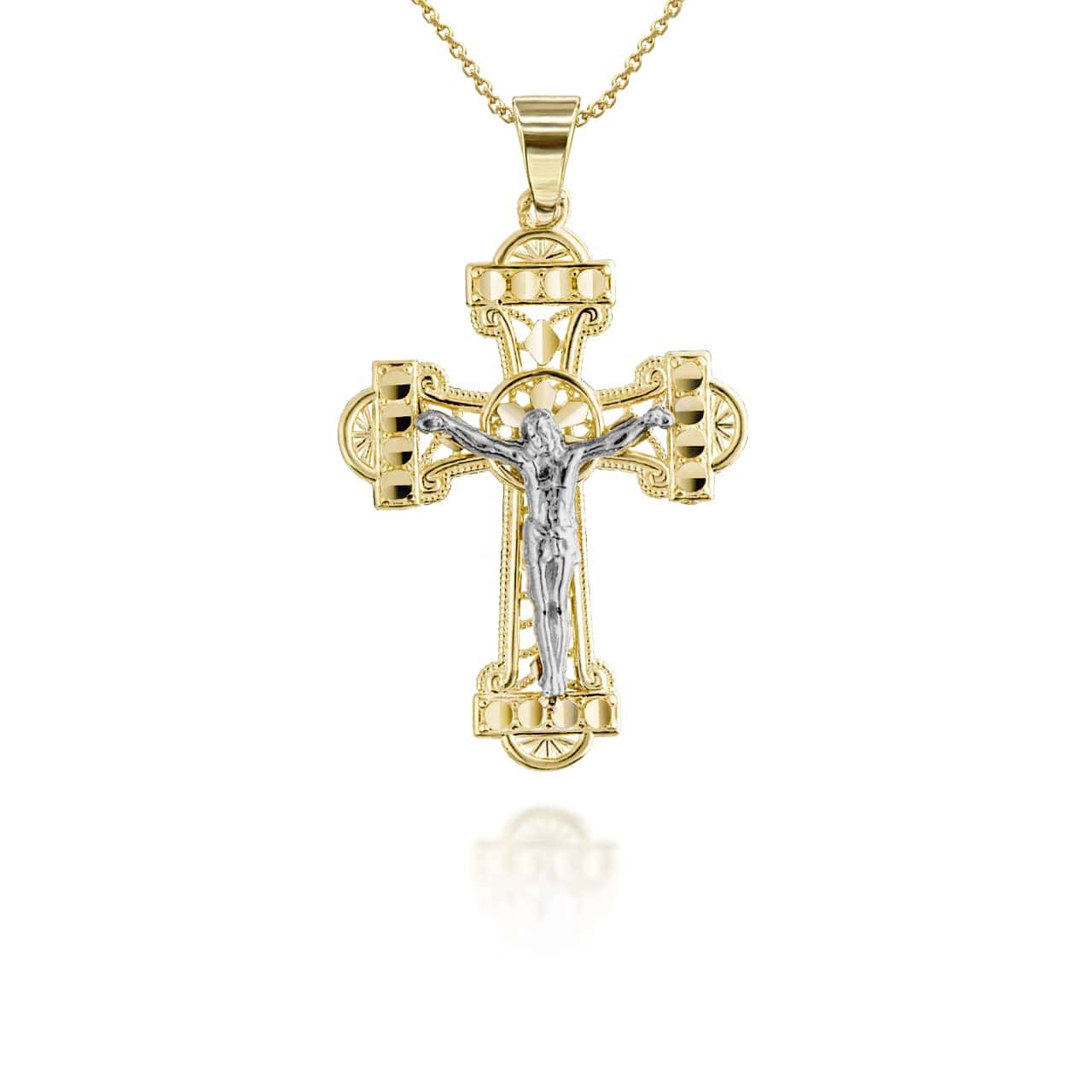 Two-Tone Crucifix Pendant Necklace, view 4