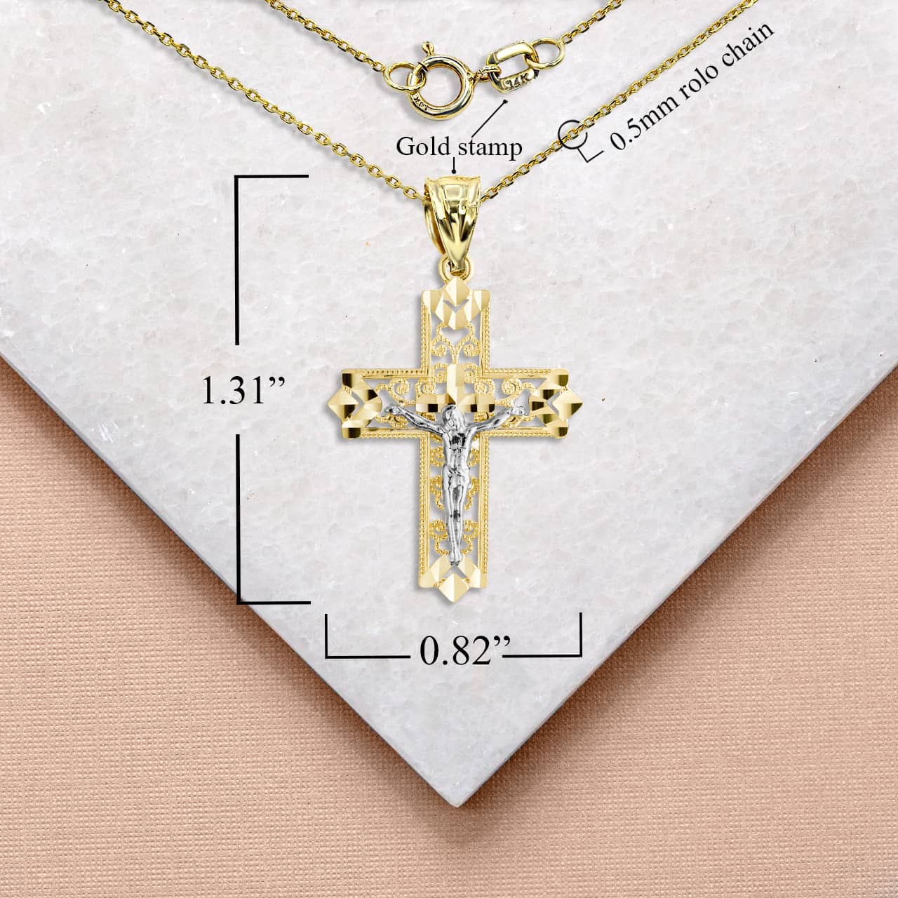 Two-Tone Diamond Cut Crucifix Pendant Necklace, view 4