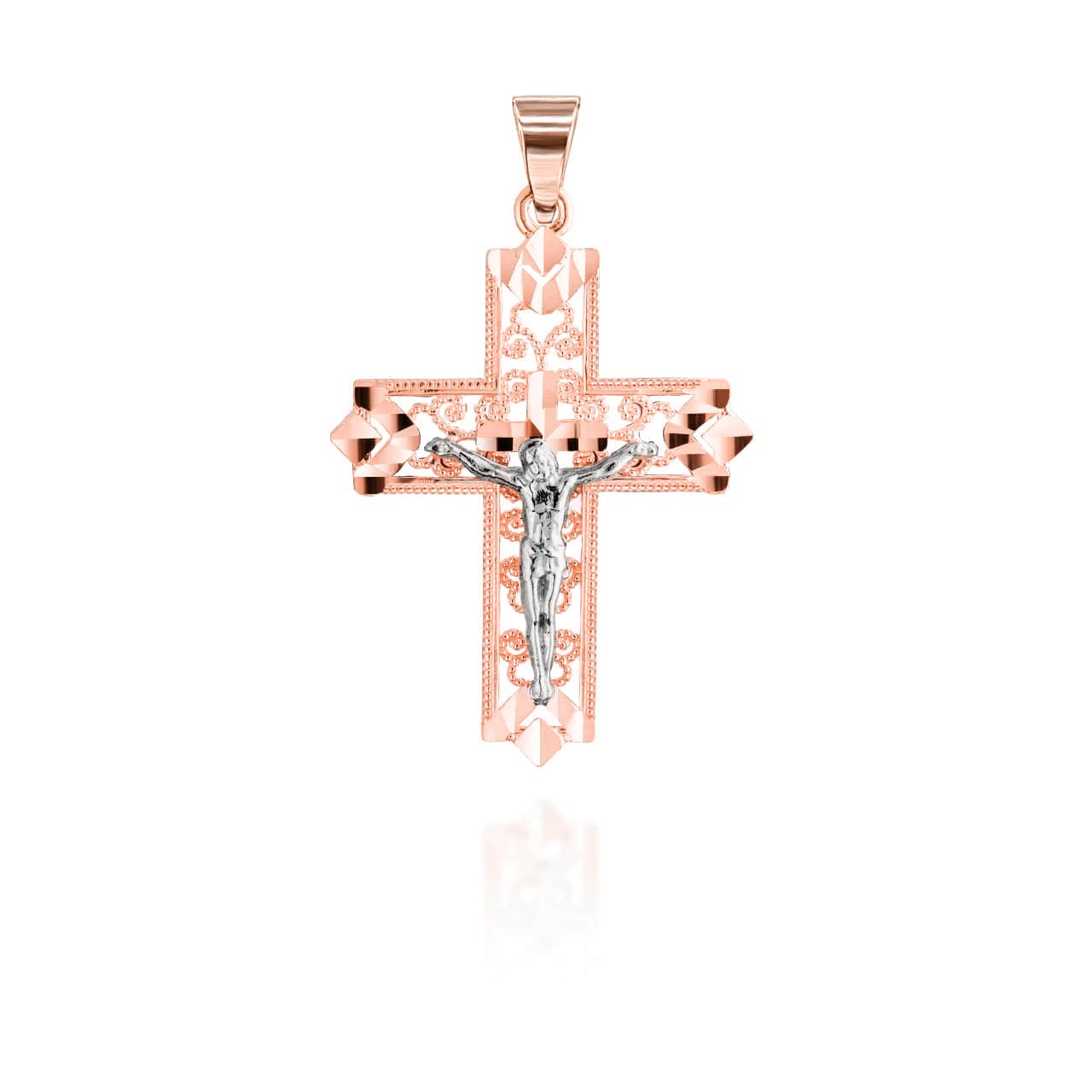 Two-Tone Diamond Cut Crucifix Pendant Necklace, view 5