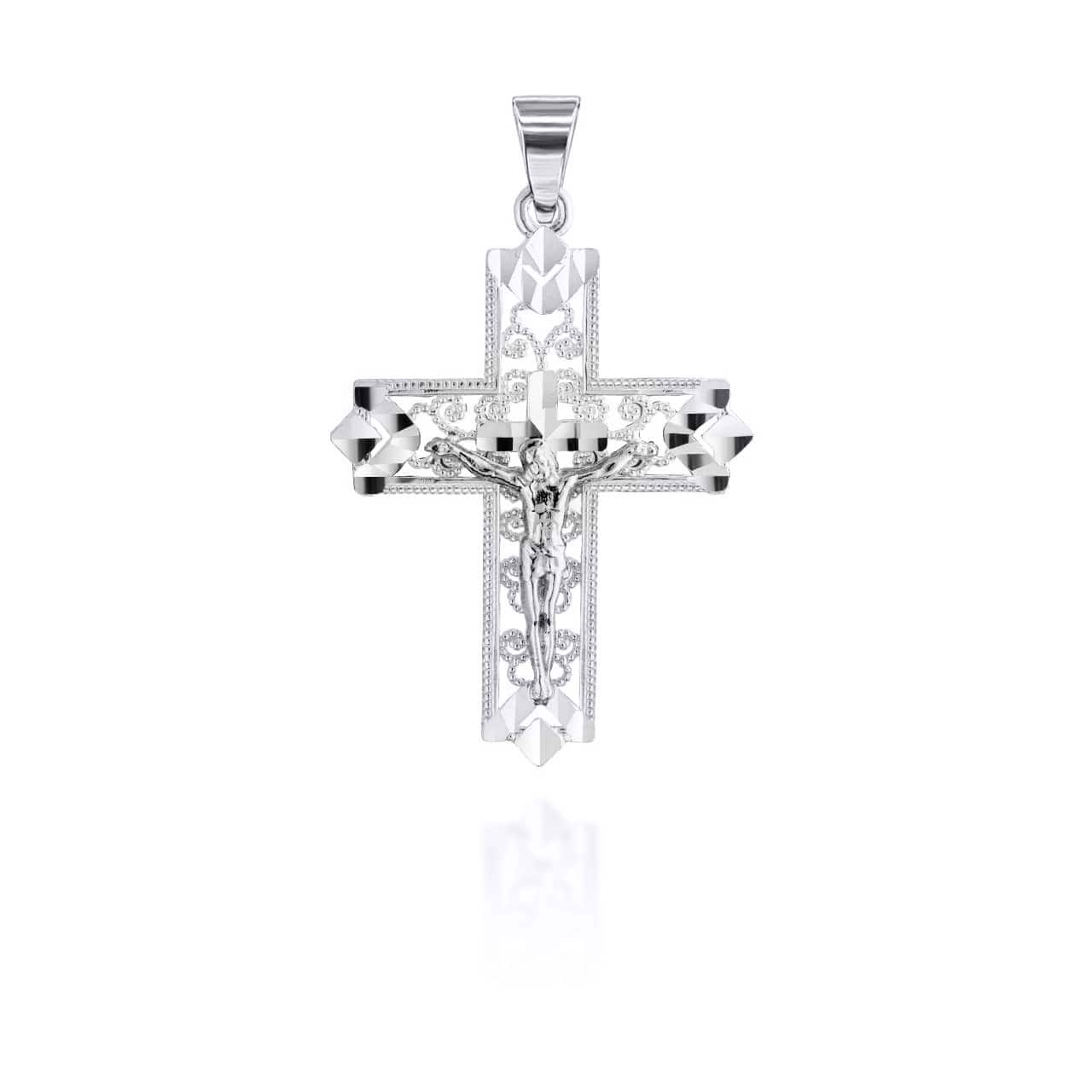 Two-Tone Diamond Cut Crucifix Pendant Necklace, view 7