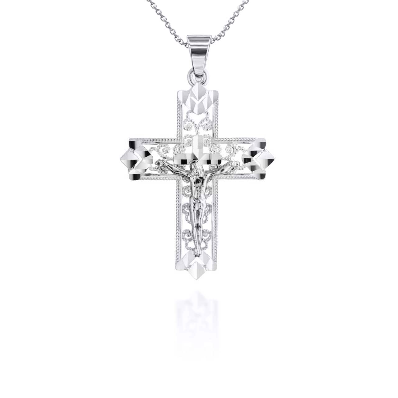 Two-Tone Diamond Cut Crucifix Pendant Necklace, view 8