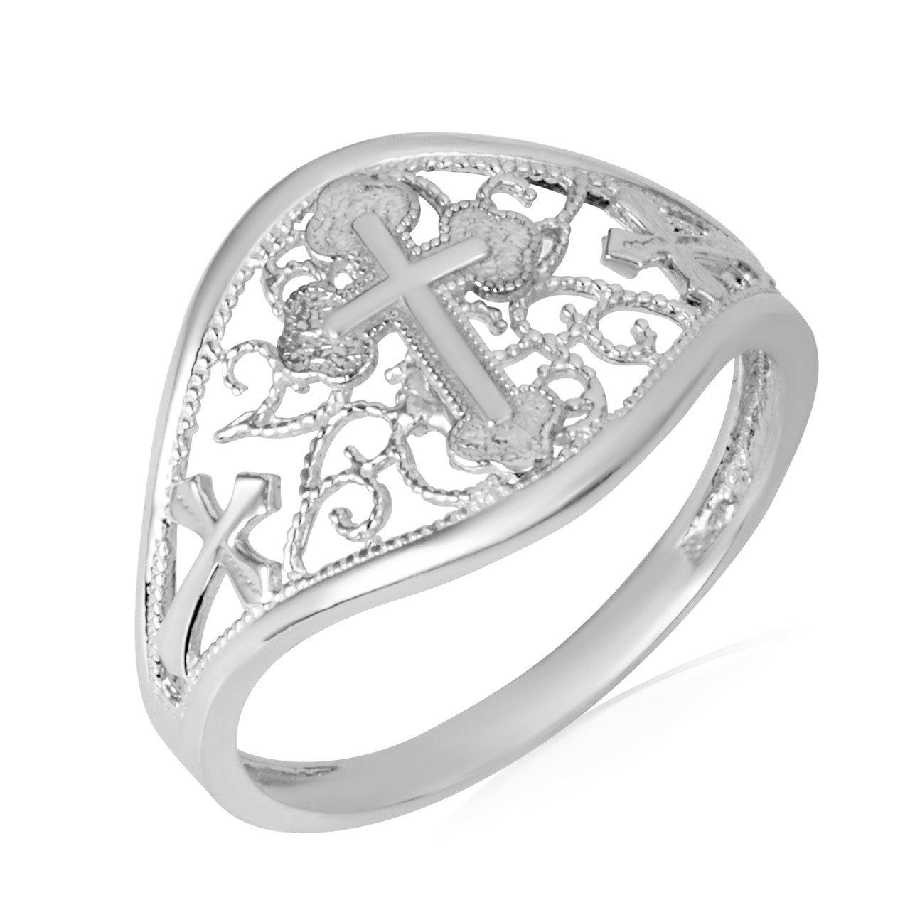 Two-Tone Filigree Cross Ring, view 3