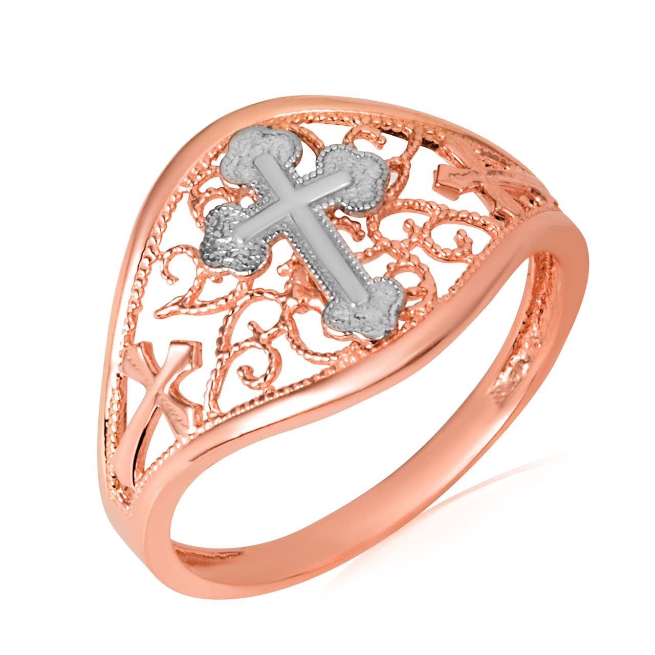 Two-Tone Filigree Cross Ring, view 4