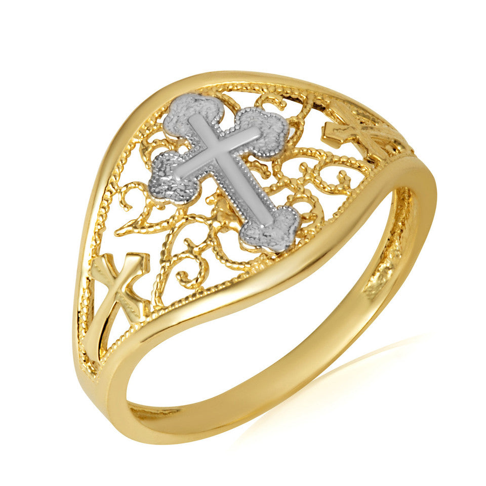 Two-Tone Filigree Cross Ring, view 5