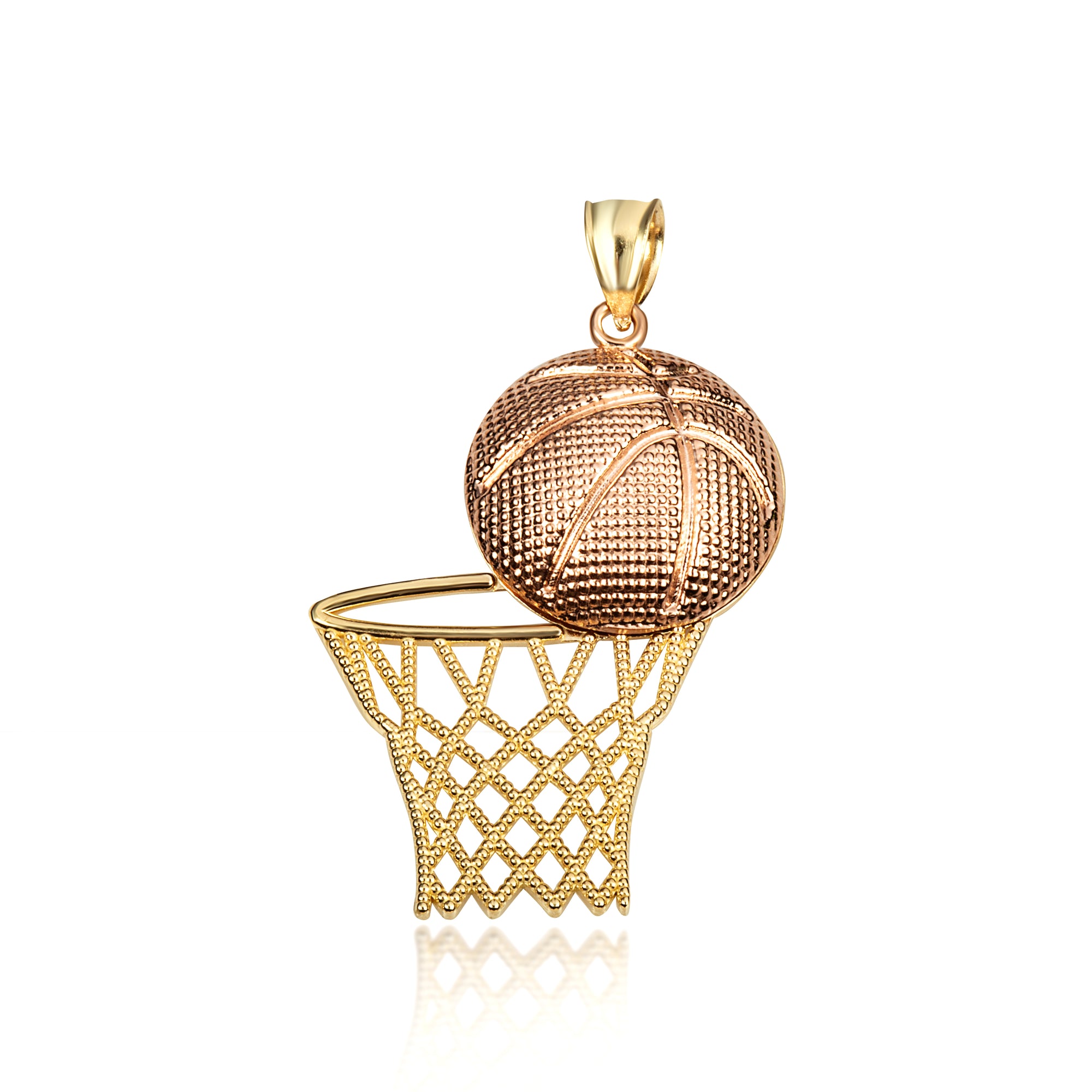 Two-Tone Gold Basketball Hoop Sports Beaded Pendant Necklace