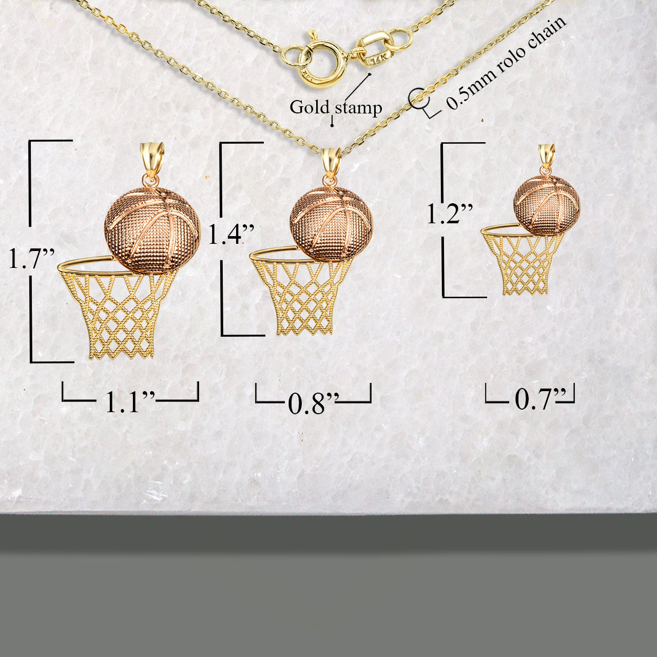 Two-Tone Gold Basketball Hoop Sports Beaded Pendant Necklace, view 4