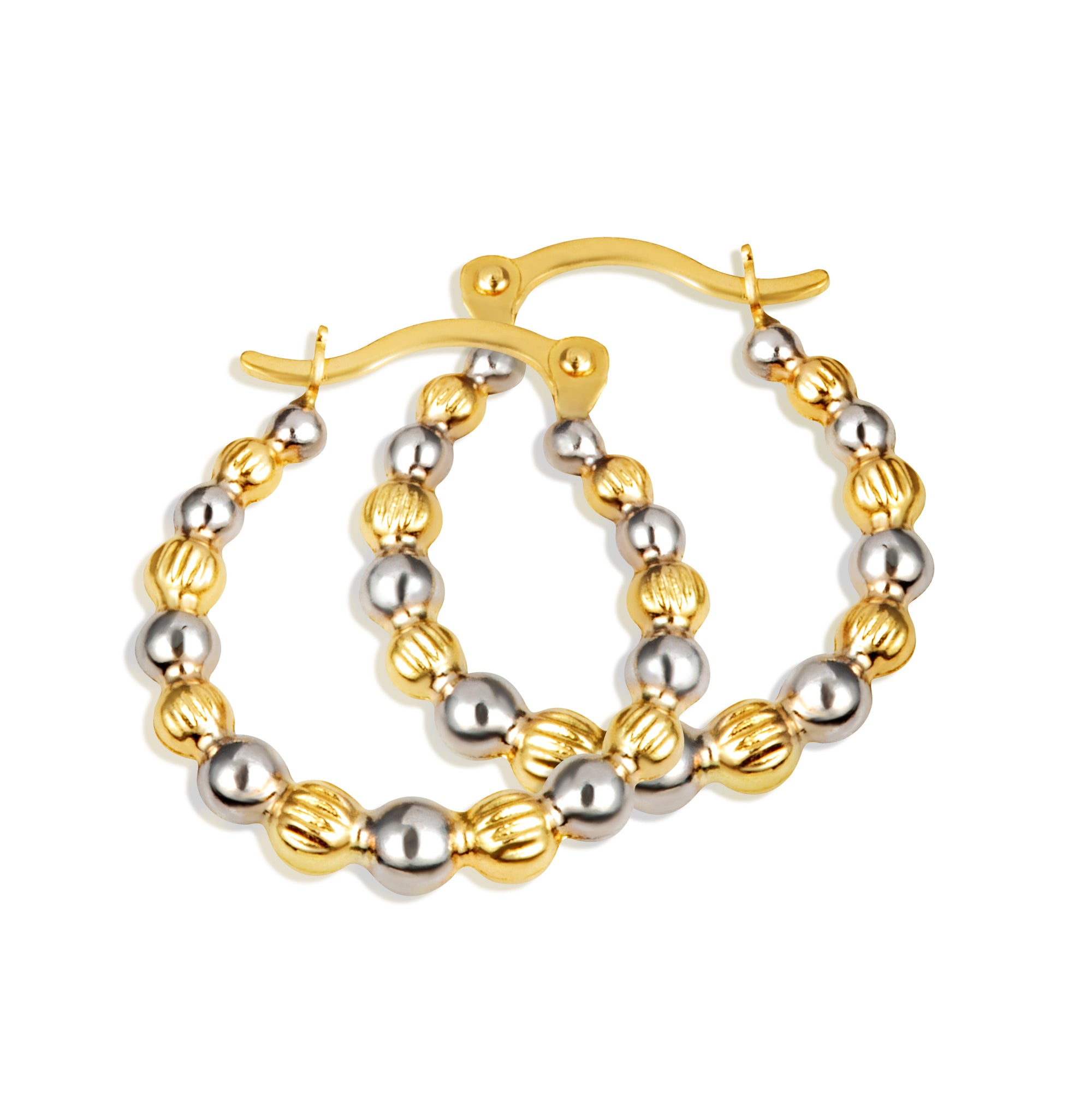 Two-Tone Gold Bead Hoop Earrings
