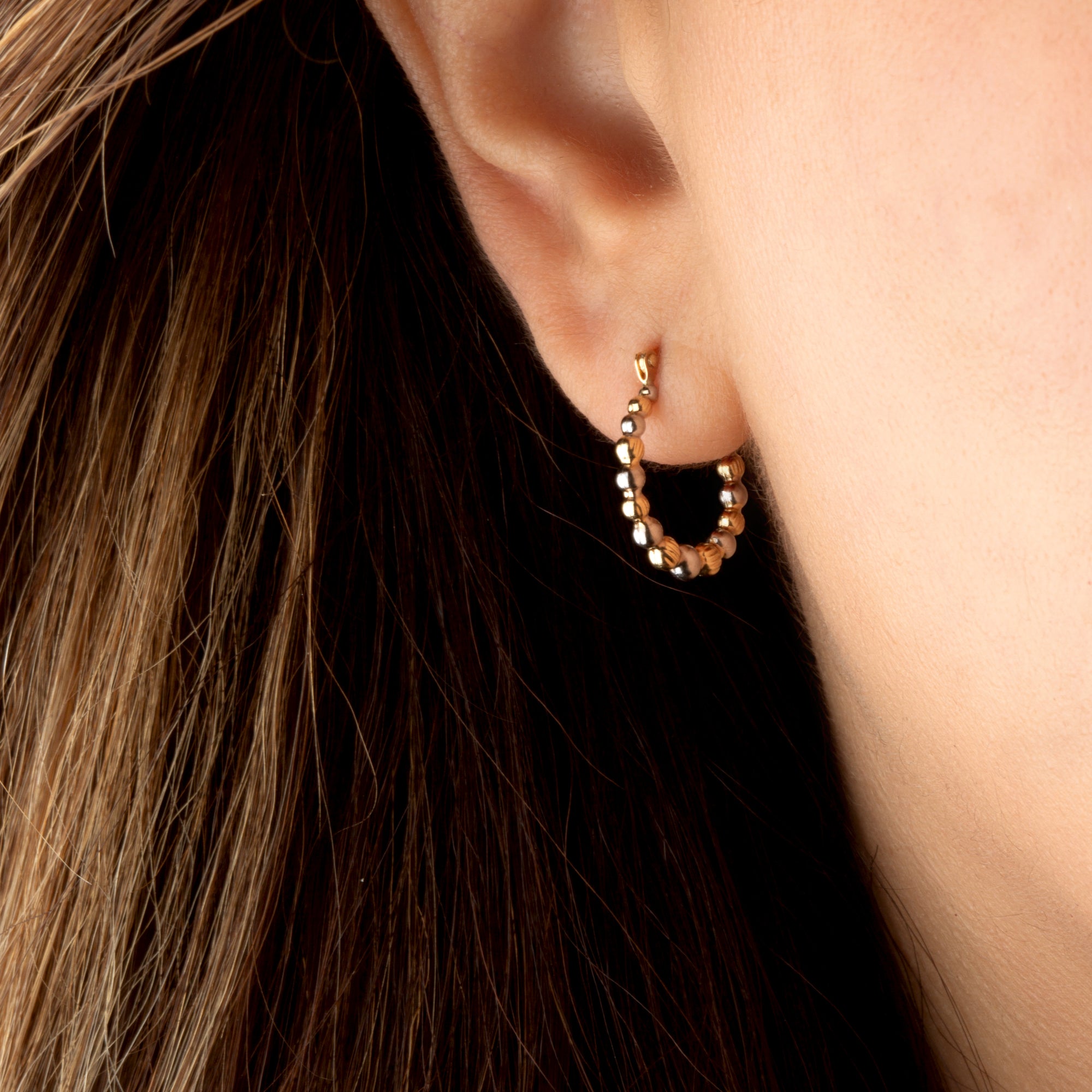 Two-Tone Gold Bead Hoop Earrings, view 2