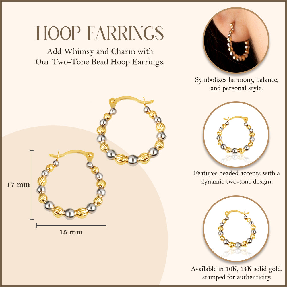Two-Tone Gold Bead Hoop Earrings, view 3