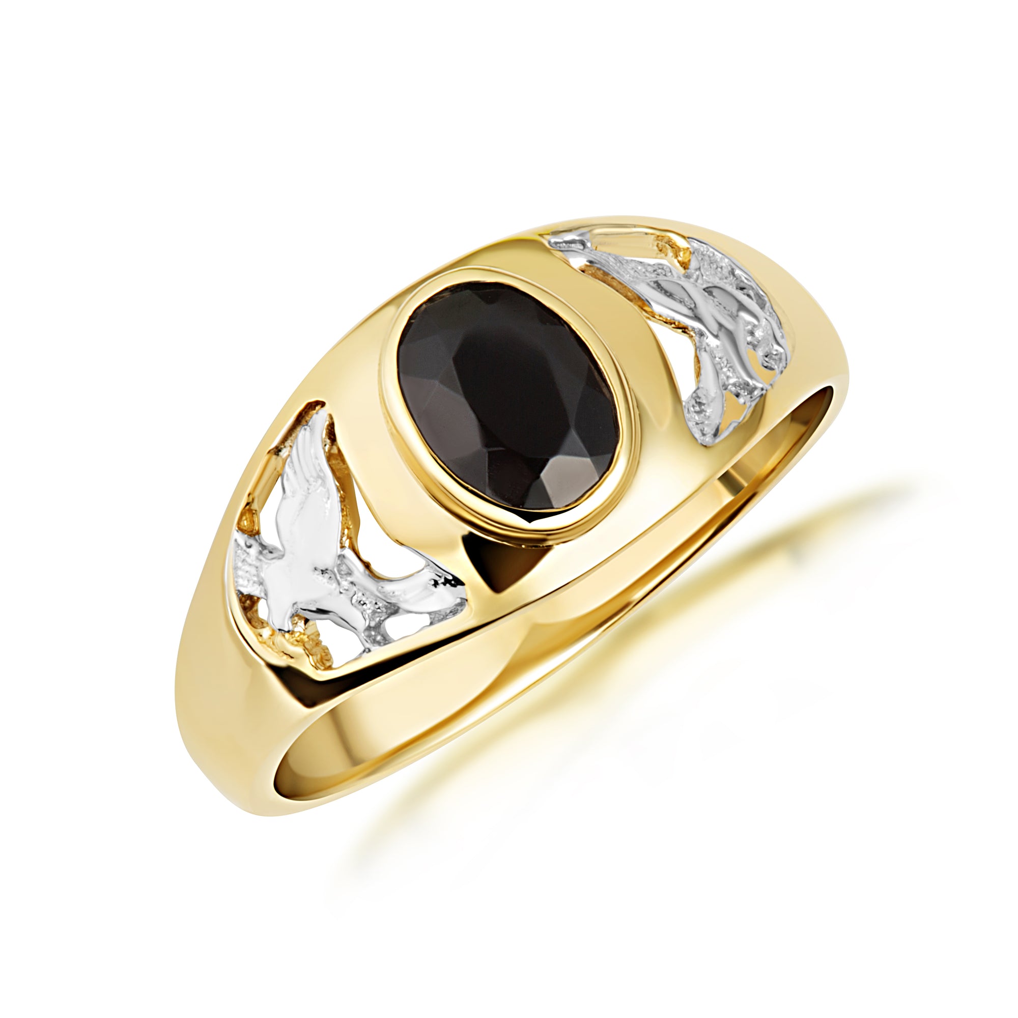 Two-Tone Gold Black Onyx Gemstone Eagle Ring