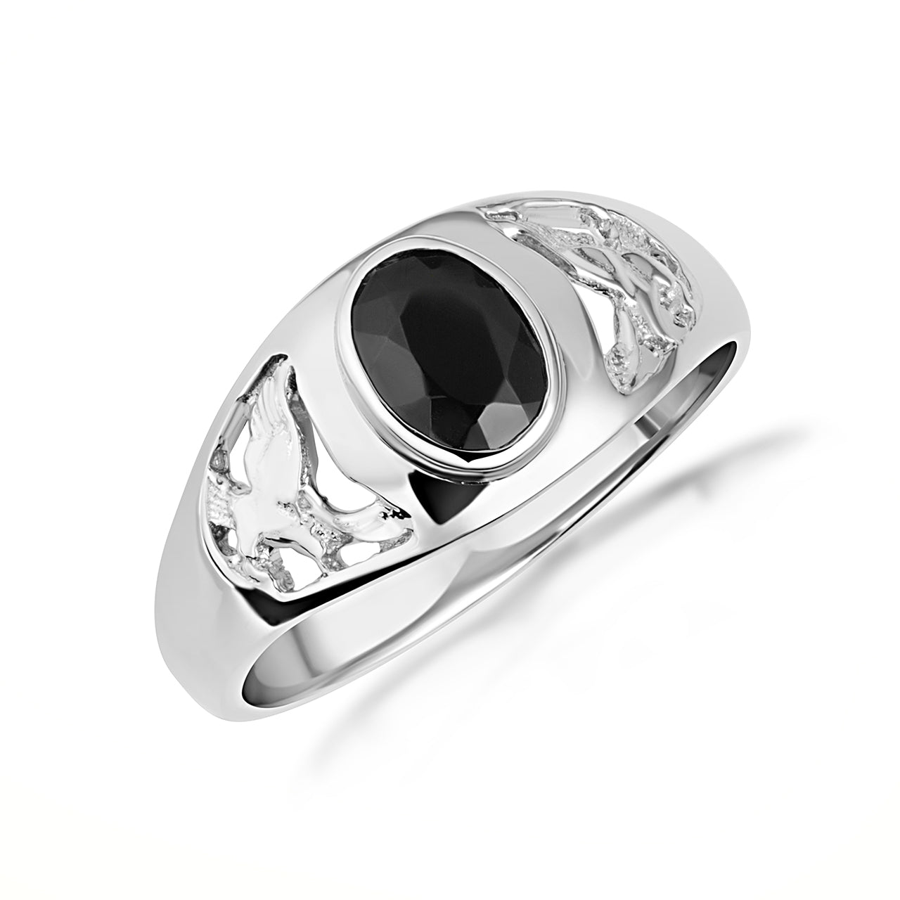 Two-Tone Gold Black Onyx Gemstone Eagle Ring, view 4
