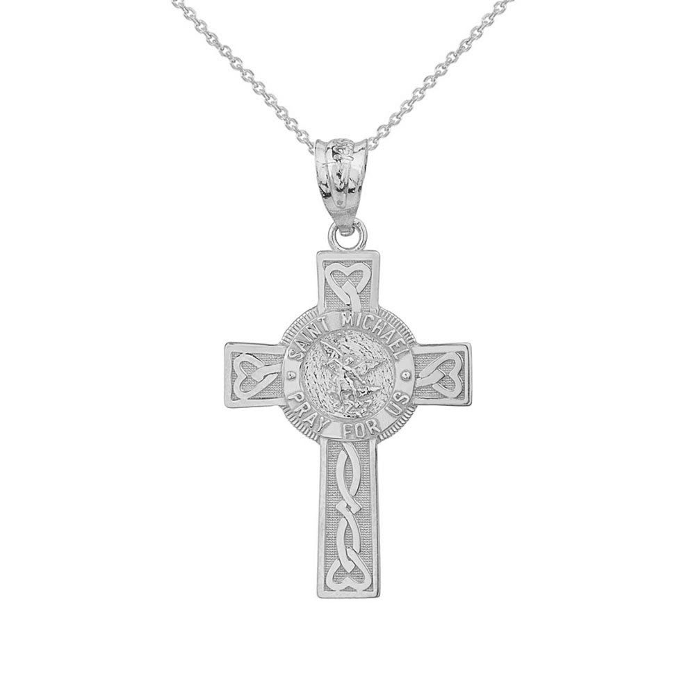 Two-Tone Gold Celtic Cross Patron Saint Michael Archangel Heart Love Knot Pendant Necklace, view 7