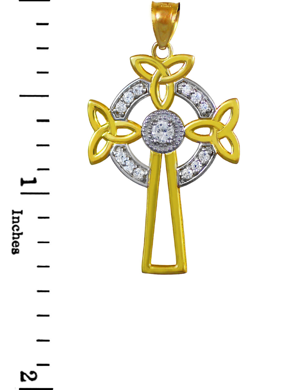 Two-Tone Gold Celtic Cross Trinity Knot Diamond Pendant Necklace, view 4