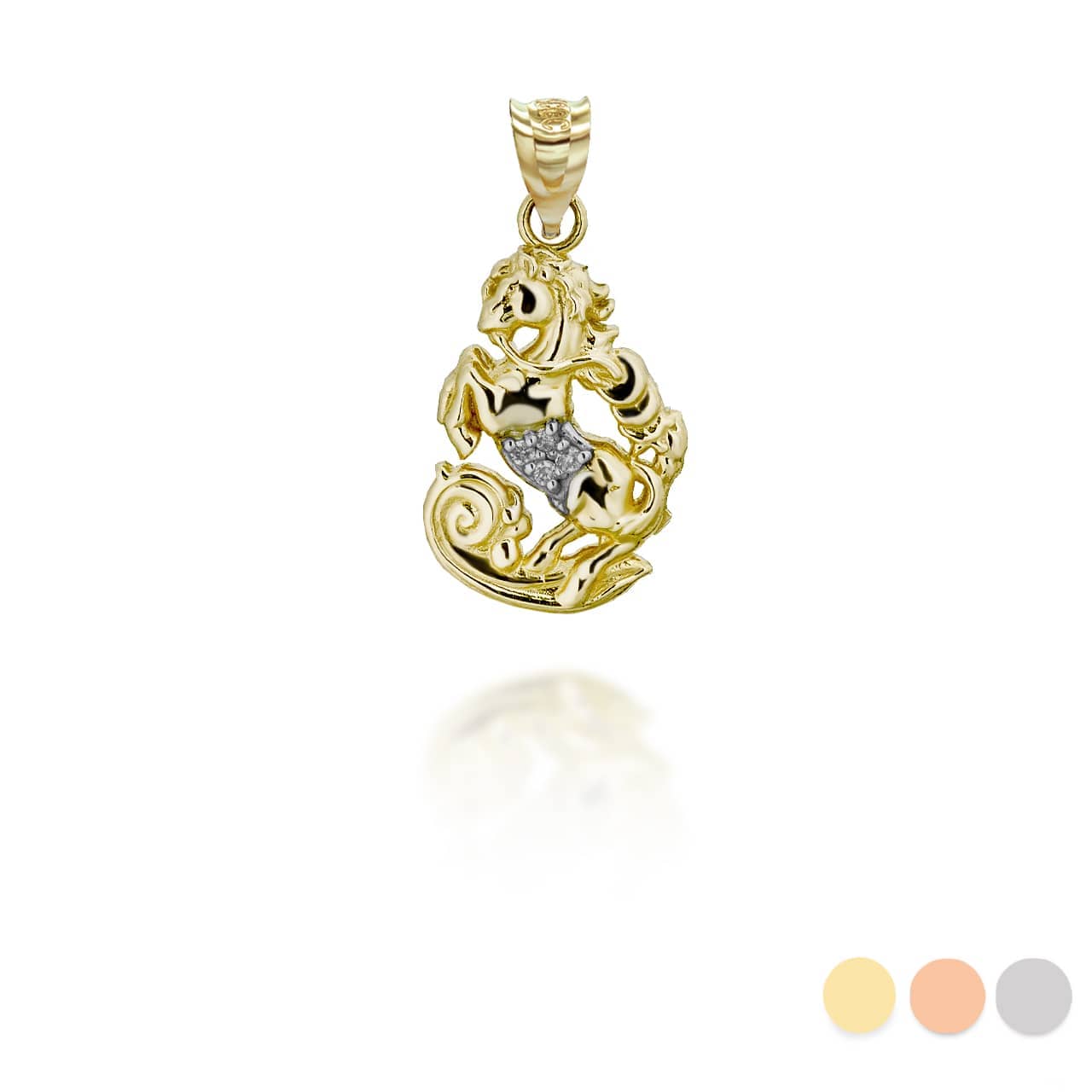 Two-Tone Gold Chinese Lunar New Year of the Horse with Diamonds Pendant Necklace