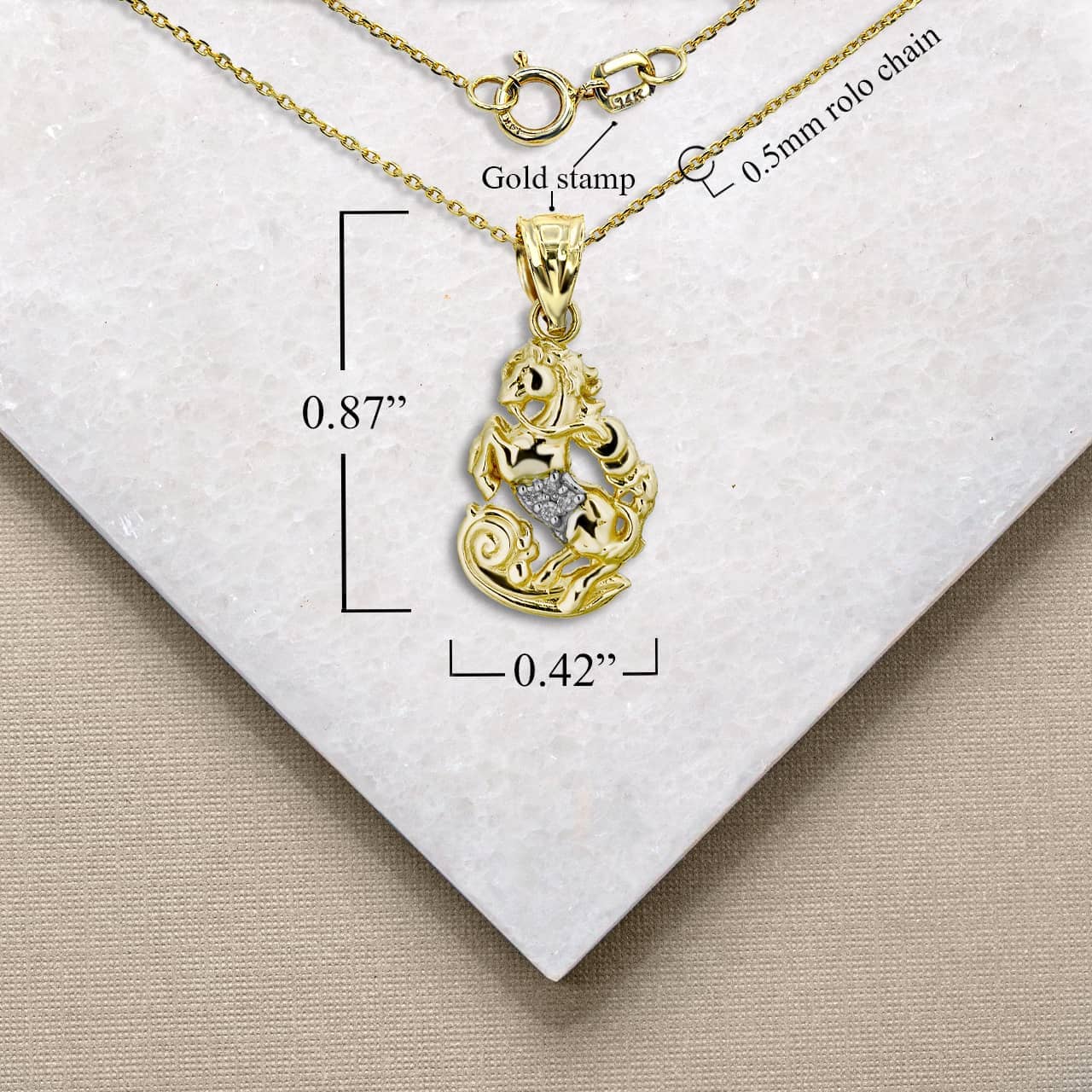 Two-Tone Gold Chinese Lunar New Year of the Horse with Diamonds Pendant Necklace, view 4